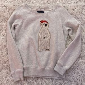 Light grey American eagle sweater with embroidered holiday polar bear
